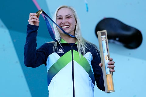 Women's boulder and lead final gold medallist Janja Garnbret of Slovenia